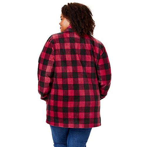 【並行輸入品】Woman Within レディース プラスサイズ フード付きフリースコート, クラシック レッド バッファロー 格子縞, 18の画像