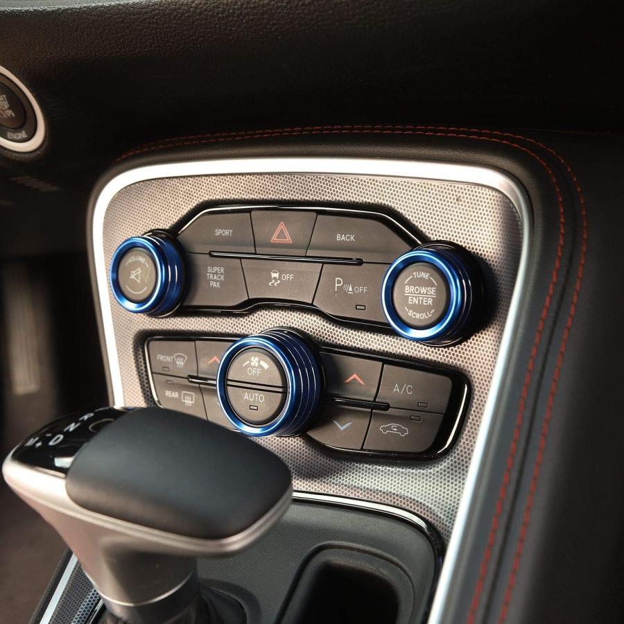 買い限定 Keptrim ACノブ エアコンスイッチボタン 2015-2020 Dodge Challenger Charger Chrysler 300 300s 2013-2018 Ram用 ブルーアルミニウム 3個　並行輸入品