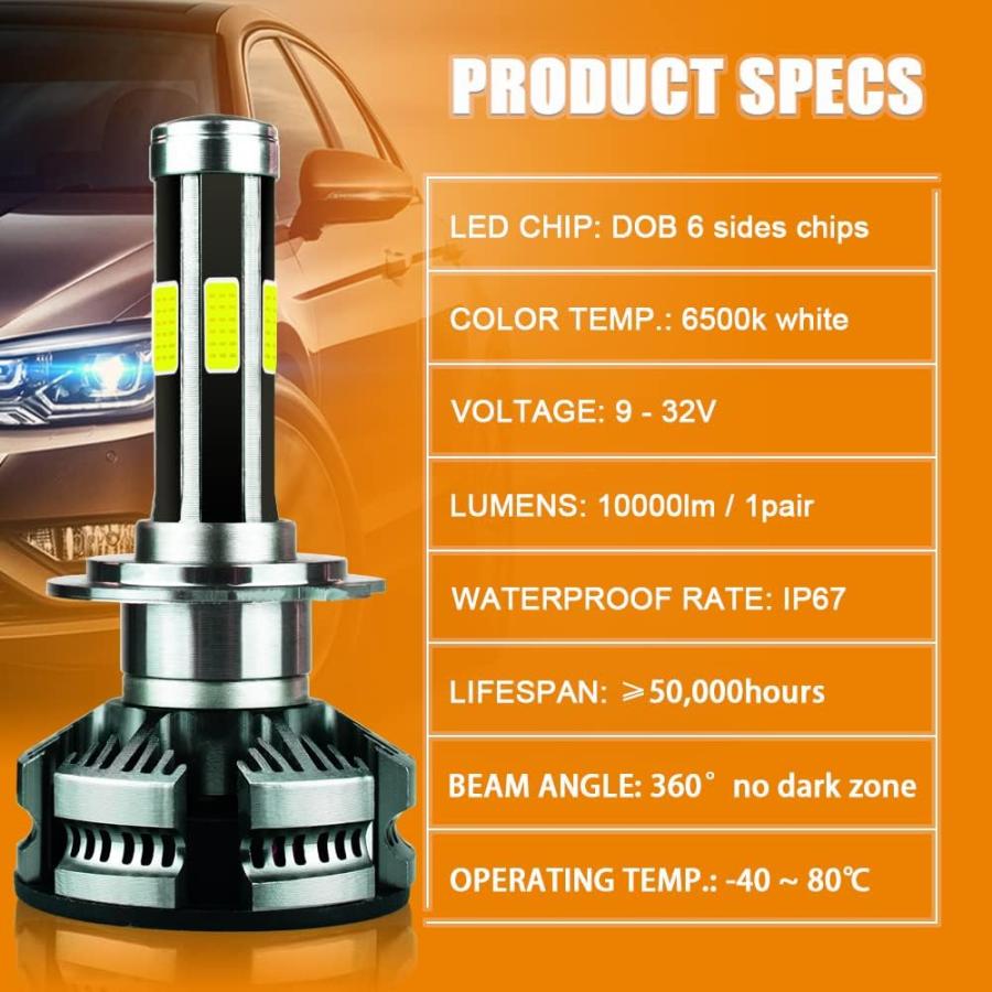【並行輸入品】H7 Led Headlight Bulbs  Mini Size with 6 Sides DOB Chips 360 Degree_7