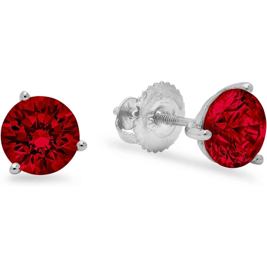 新品本物 1.0 ct Round Cut Solitaire Natural Deep Pomegranate Dark Red Garnet VVS1 gemstone Designer 3 prong Stud Martini Earrings Solid 14k White Gold Screw