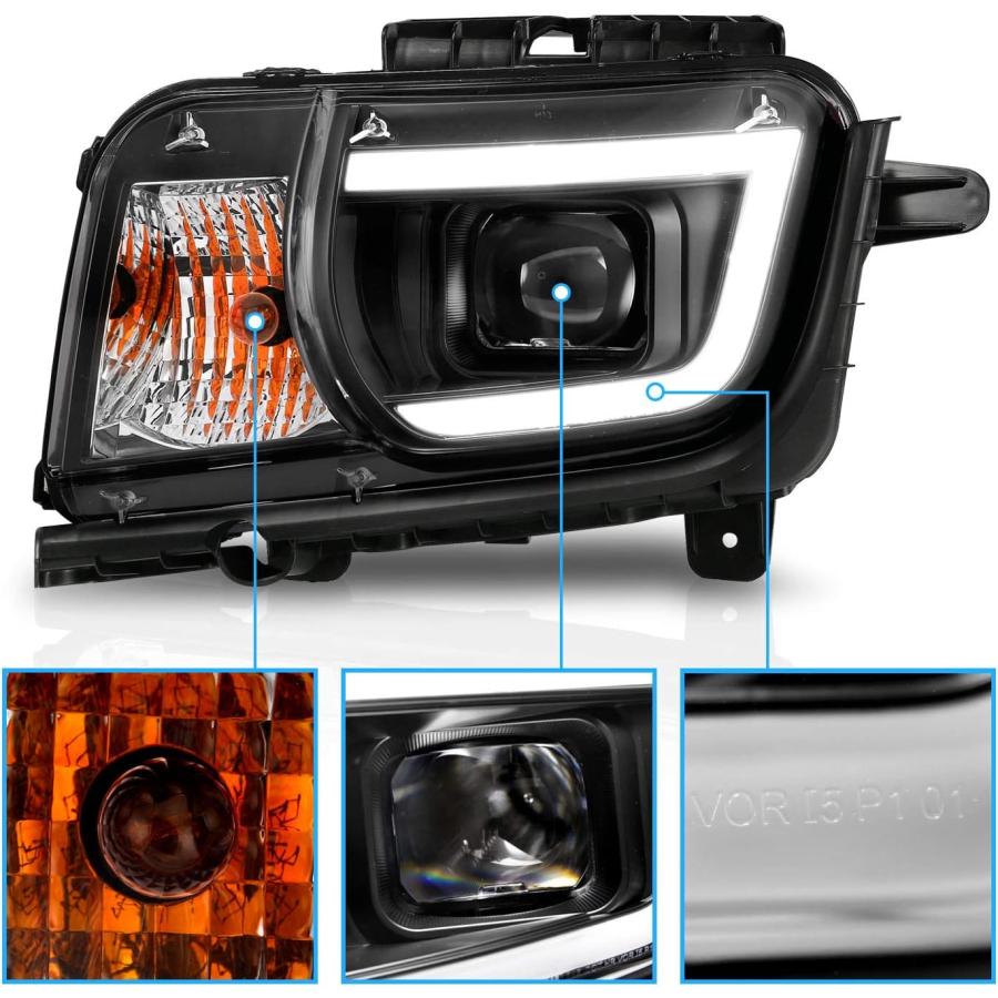 【並行輸入品】AmeriLite 2010-2013 シボレー カマロ 2ドア ハロゲンタイプ ブラック LED チューブ スクエア プロジェクターの画像