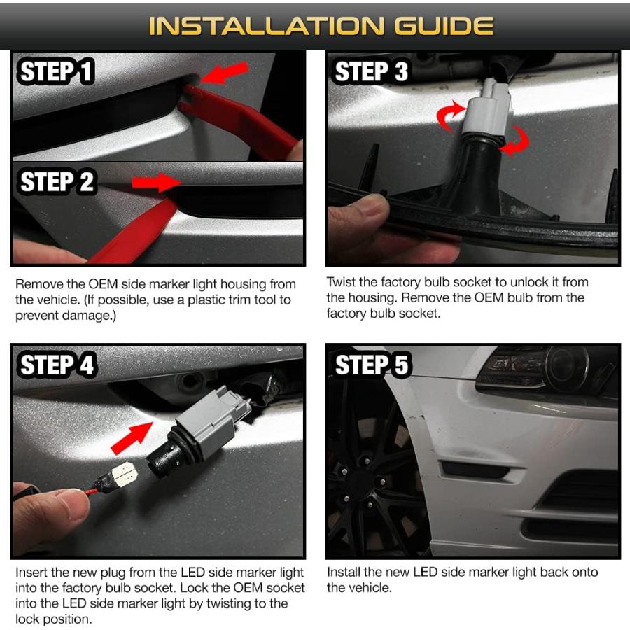 【並行輸入品】VIPMOTOZ アンバーLEDストリップサイドマーカーライト フロントフェンダー パーキングランプ 交換用 2010-2014 フォーの画像