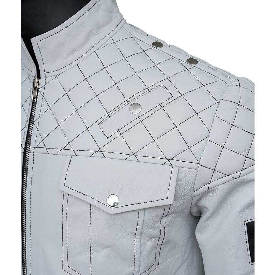 【並行輸入品】HIGOBO MENS WHITE LEATHER MOTORCYCLE JACKET WHITE LEATHER JACKETの画像