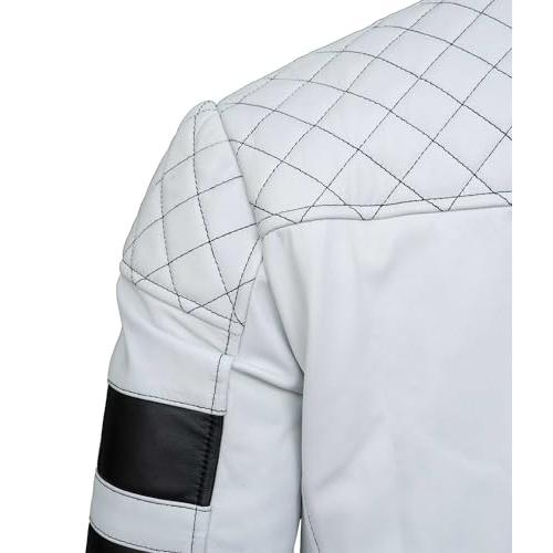 【並行輸入品】HIGOBO MENS WHITE LEATHER MOTORCYCLE JACKET WHITE LEATHER JACKETの画像