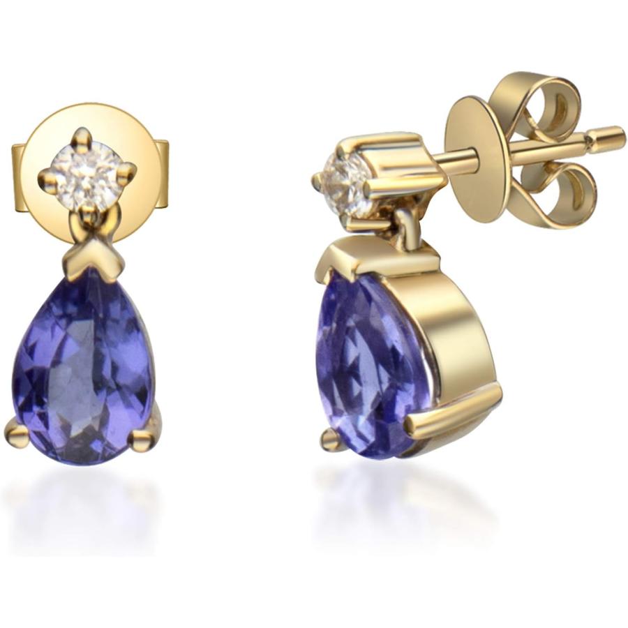 【並行輸入品】Gin & Grace 14K イエローゴールド 天然ダイヤモンド (I1) スタッドイヤリング 本物のタンザナイト 日常作業着 ジュエの画像
