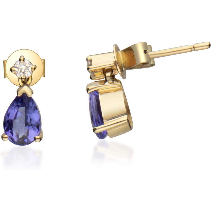 【並行輸入品】Gin & Grace 14K イエローゴールド 天然ダイヤモンド (I1) スタッドイヤリング 本物のタンザナイト 日常作業着 ジュエの画像
