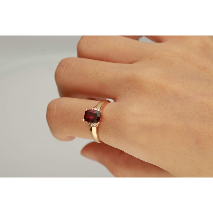 【並行輸入品】[Gin & Grace] 10Kローズゴールドリアルダイヤモンドリング(I1) ラズベリーカラーナチュラルロドホライトガーネットの画像
