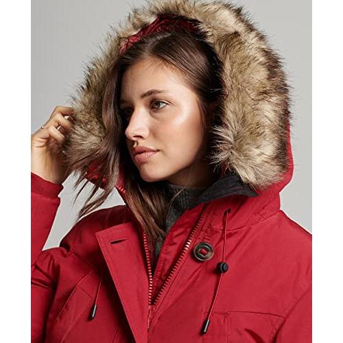 Superdry Womens Hooded Faux Fur Down Parka Coat, Zip And