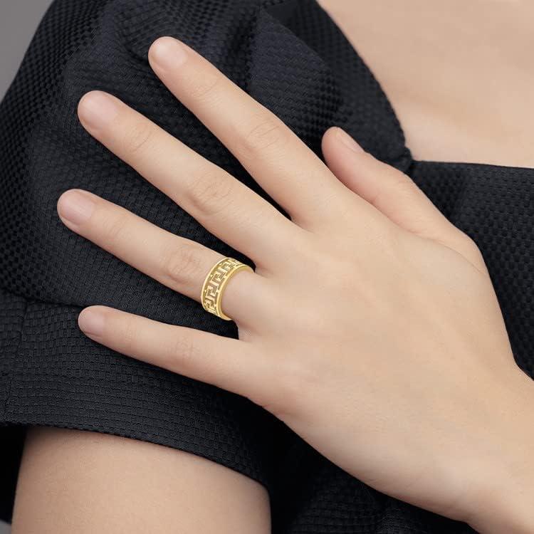 【並行輸入品】14K イエローゴールドとカットアウト ギリシャキーデザイン 結婚指輪 サイズ7  金属  ジェムタイプの画像