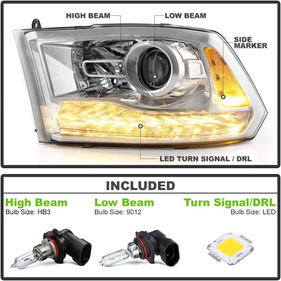 【並行輸入品】VIPMOTOZ 左 LED ストリップ DRL 左 ハロゲン プロジェクター ヘッドライト 2013-2018 RAM 1500 \u0026の画像
