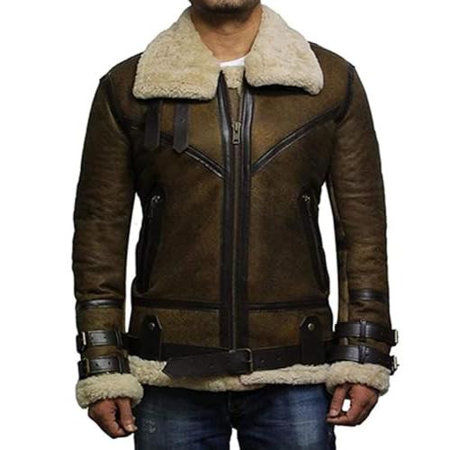 【並行輸入品】Mens Genuine Shearling Sheepskin Leather Bomber Flying Pilot Aviの画像