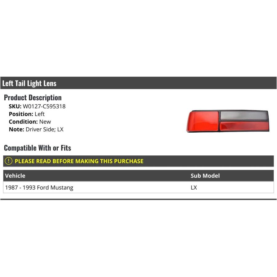 【並行輸入品】Left Driver Side Tail Light Lens - Compatible with 1987-1993 Ford Mu_1