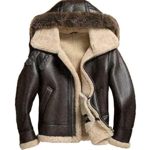【並行輸入品】Men's Sheepskin Shearling Detachable Hooded B3 Flight Jacket Racの画像