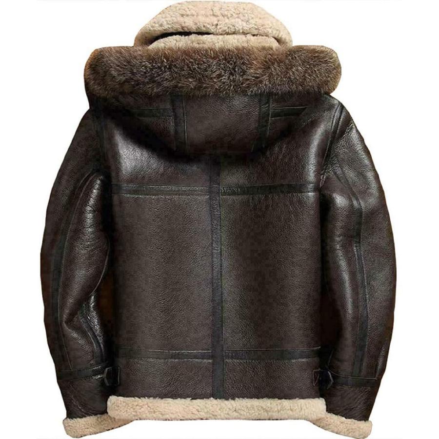 【並行輸入品】Men's Sheepskin Shearling Detachable Hooded B3 Flight Jacket Racの画像