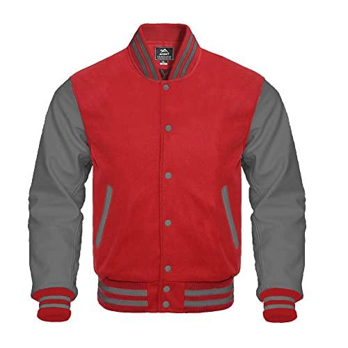 【並行輸入品】Ahint co Letterman Baseball Varsity Jacket Genuine Leather Sleevの画像