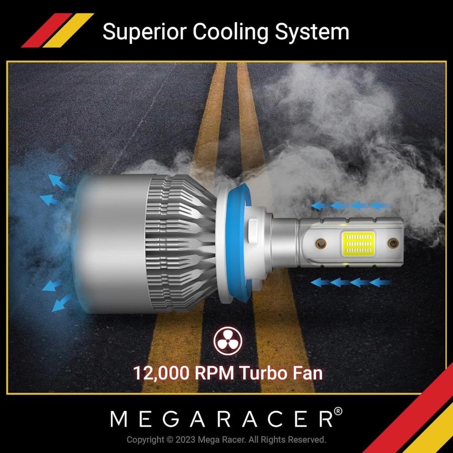 【並行輸入品】Mega Racer H11 9005/HB3 LEDヘッドライト電球コンボ - 6000Kダイヤモンドホワイト 12V 40W 800の画像