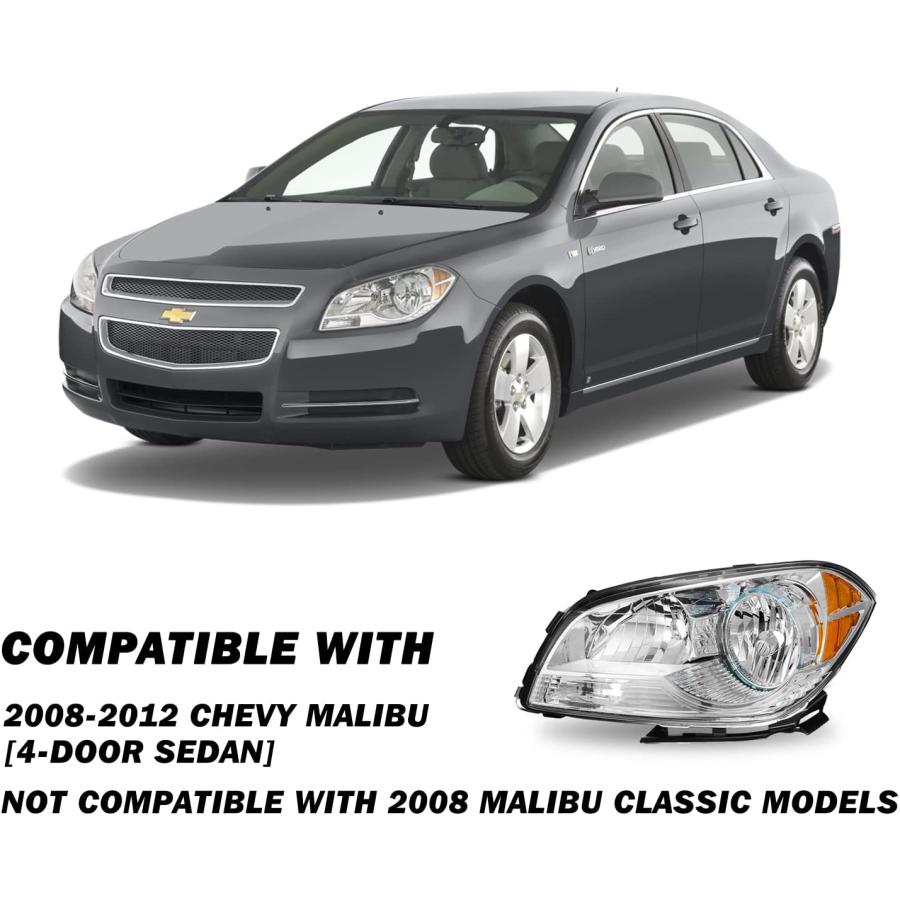 【並行輸入品】クロムハウジングヘッドライトアセンブリセット 2008-2012 Chevy Malibu 4ドアシールドヘッドランプ 交換用助手席と運_4