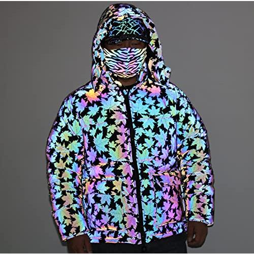 【並行輸入品】LZLRUN Rainbow Maple Leaf Reflective Winter Jacket Coat Men Thicの画像