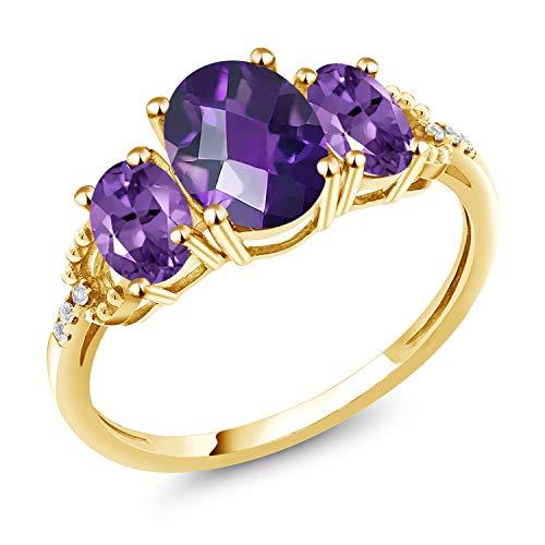 【並行輸入品】Gem Stone King 10K Yellow Gold Oval Checkerboard Purple Amethystの画像