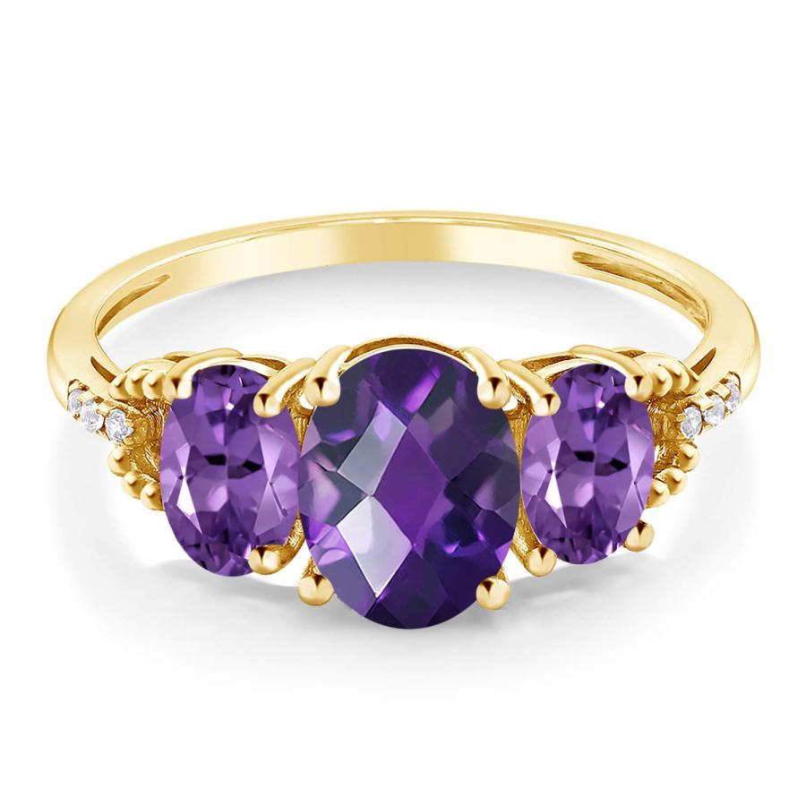 【並行輸入品】Gem Stone King 10K Yellow Gold Oval Checkerboard Purple Amethystの画像