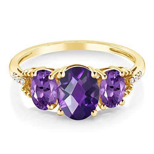 【並行輸入品】Gem Stone King 10K Yellow Gold Oval Checkerboard Purple Amethystの画像