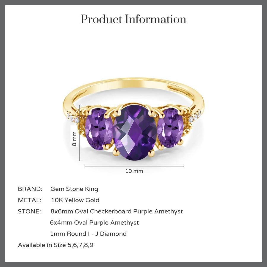 【並行輸入品】Gem Stone King 10K Yellow Gold Oval Checkerboard Purple Amethystの画像
