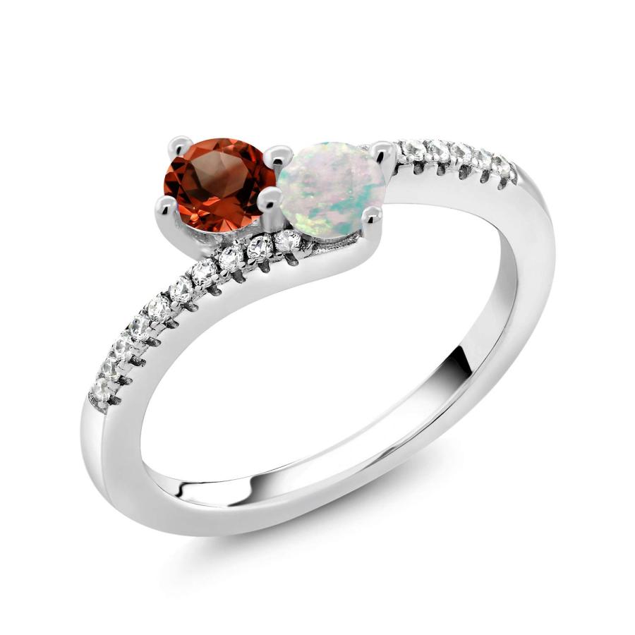 【並行輸入品】Gem Stone King 925 Sterling Silver Red Garnet and White Opal Byp_3