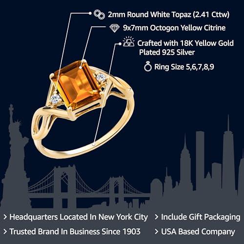 【並行輸入品】[Gem Stone King] 2.41カラット 天然 シトリン 指輪 リング レディース 天然 トパーズ シルバー925 イエの画像