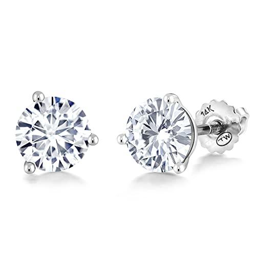 【並行輸入品】Charles & Colvard製 14K ホワイトゴールド Forever Brilliant 人工モアッサナイト スタッドピの画像