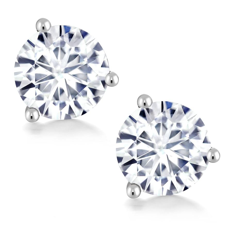 【並行輸入品】Charles & Colvard製 14K ホワイトゴールド Forever Brilliant 人工モアッサナイト スタッドピの画像