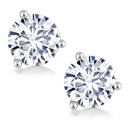【並行輸入品】Charles & Colvard製 14K ホワイトゴールド Forever Brilliant 人工モアッサナイト スタッドピの画像