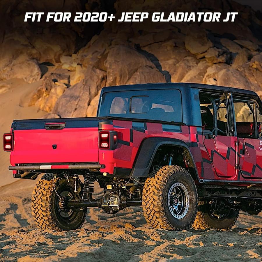 Kiwi Master スモークLEDテールライト 2020-2023 Jeep Gladiator JT アクセサリー テールライト ブレーキライト リバースライト ウィンカーライト (ブラック｜good-face｜07
