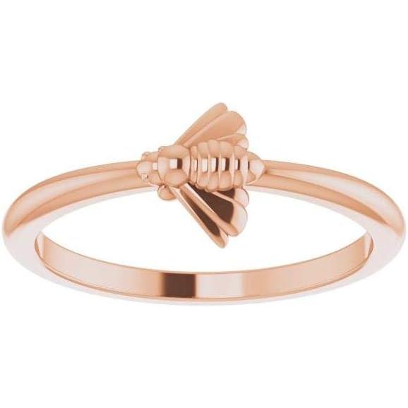 【並行輸入品】Solid 14k Rose Gold Stackable Wedding Anniversary Bee Ring Band (Widの画像