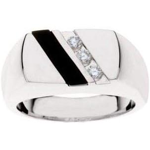 【並行輸入品】Men's Solid 925 Sterling Silver Onyx and 1/10 Cttw Diamond Ring Bandの画像