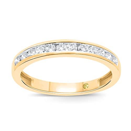 【並行輸入品】La Joya 1/6   1/2 CT TW認定 人工ダイヤモンドチャネルリング   輝く10Kソリッドゴールド結婚指輪 重ね付の画像