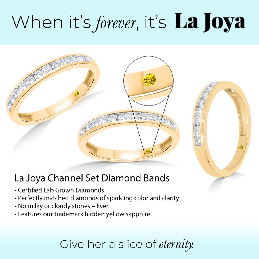 【並行輸入品】La Joya 1/6   1/2 CT TW認定 人工ダイヤモンドチャネルリング   輝く10Kソリッドゴールド結婚指輪 重ね付の画像
