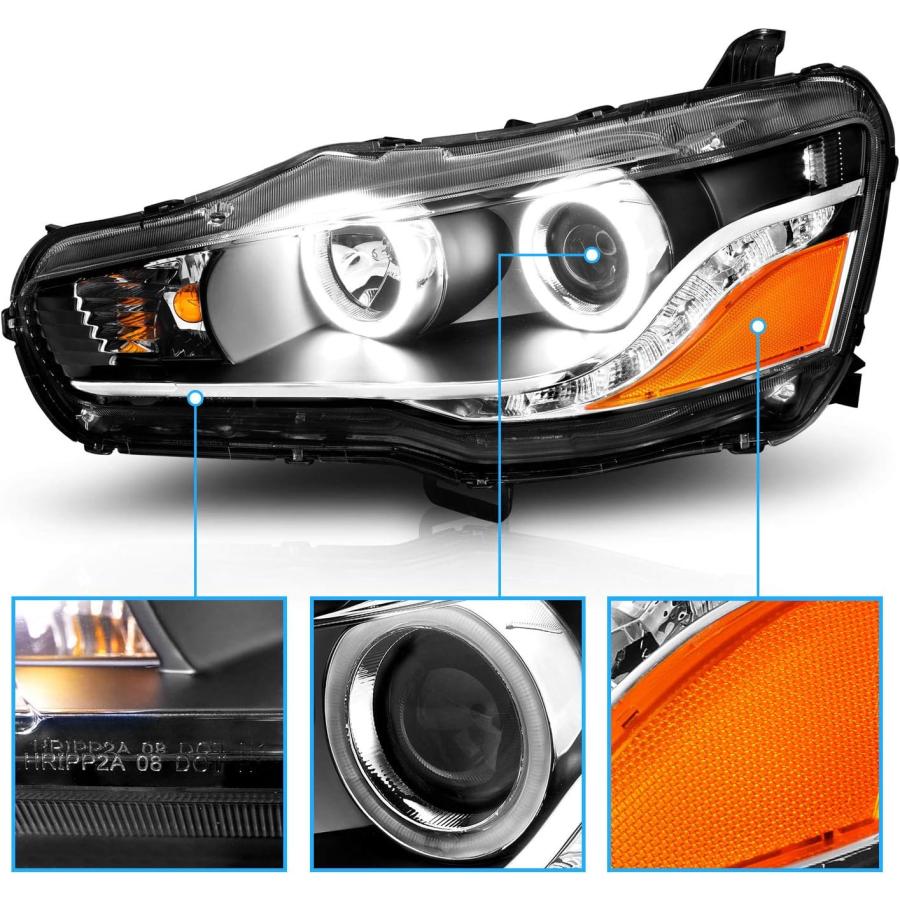 【並行輸入品】AmeriLite 2008-2020 三菱 ランサー/Evo X デュアル Xtreme LED ハロライト バー ブラック プロジェの画像