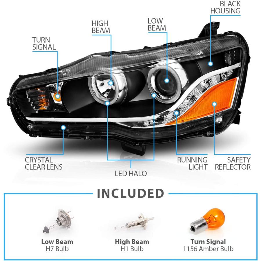 【並行輸入品】AmeriLite 2008-2020 三菱 ランサー/Evo X デュアル Xtreme LED ハロライト バー ブラック プロジェの画像