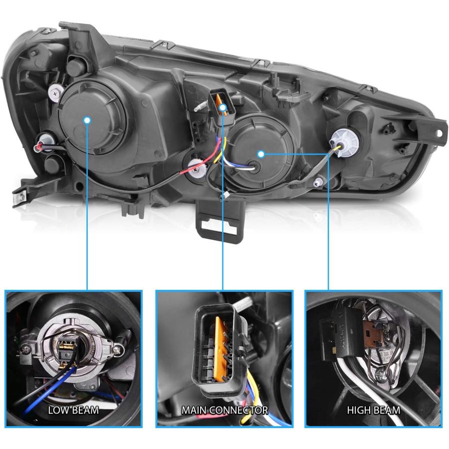 【並行輸入品】AmeriLite 2008-2020 三菱 ランサー/Evo X デュアル Xtreme LED ハロライト バー ブラック プロジェの画像