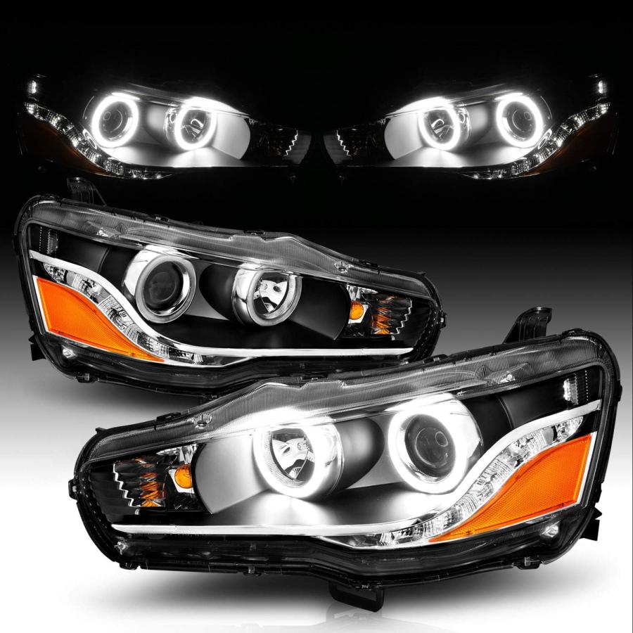 【並行輸入品】AmeriLite 2008-2020 三菱 ランサー/Evo X デュアル Xtreme LED ハロライト バー ブラック プロジェの画像