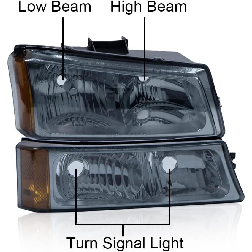 【並行輸入品】スモークレンズヘッドライトアセンブリ4個 シボレー2003-2006 アバランチ\u0026シルバラード 1500 2500 3500 ドライバーの画像