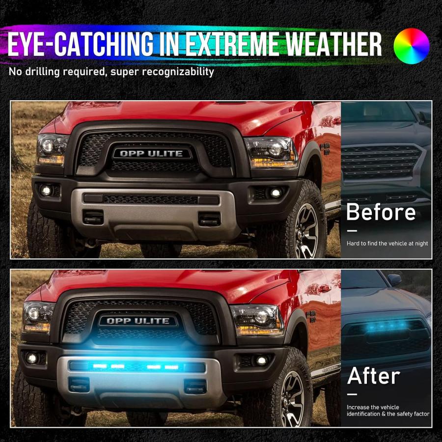 【並行輸入品】LED Grille Lights for Trucks - RGB Color - 4 Pods Front Grill Lightの画像