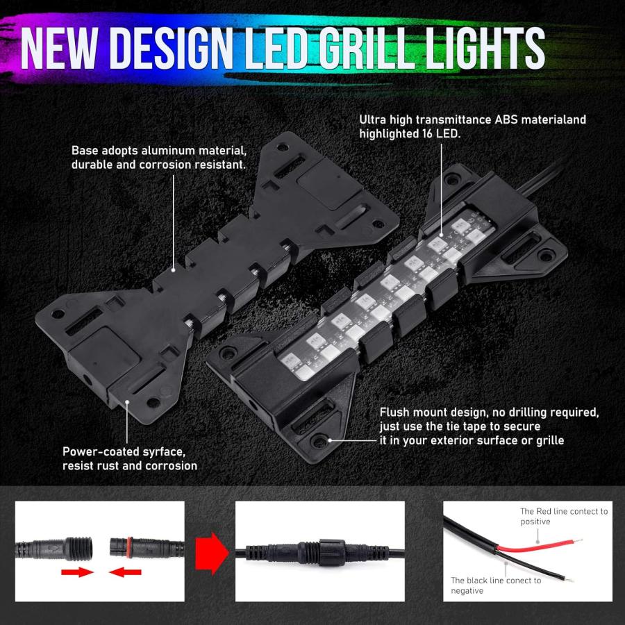 【並行輸入品】LED Grille Lights for Trucks - RGB Color - 4 Pods Front Grill Lightの画像