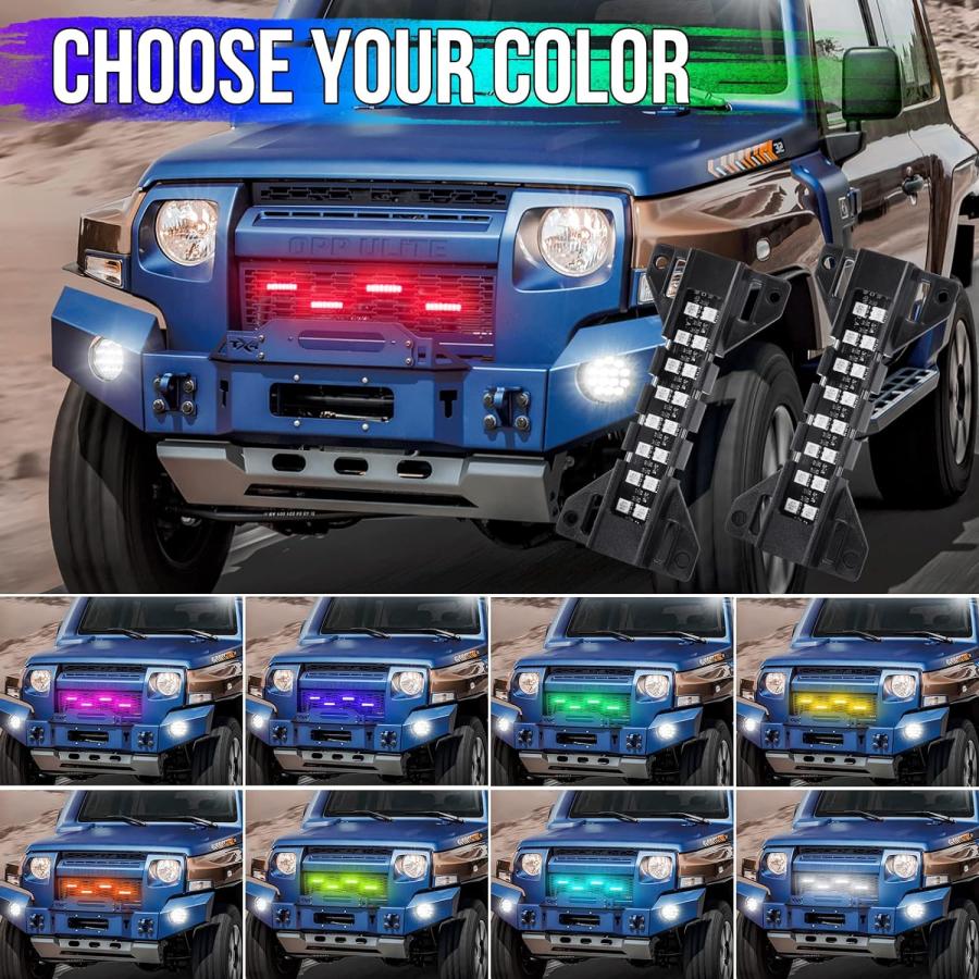 【並行輸入品】LED Grille Lights for Trucks - RGB Color - 4 Pods Front Grill Lightの画像