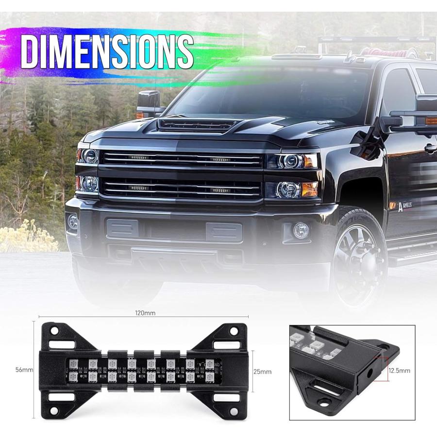【並行輸入品】LED Grille Lights for Trucks - RGB Color - 4 Pods Front Grill Lightの画像