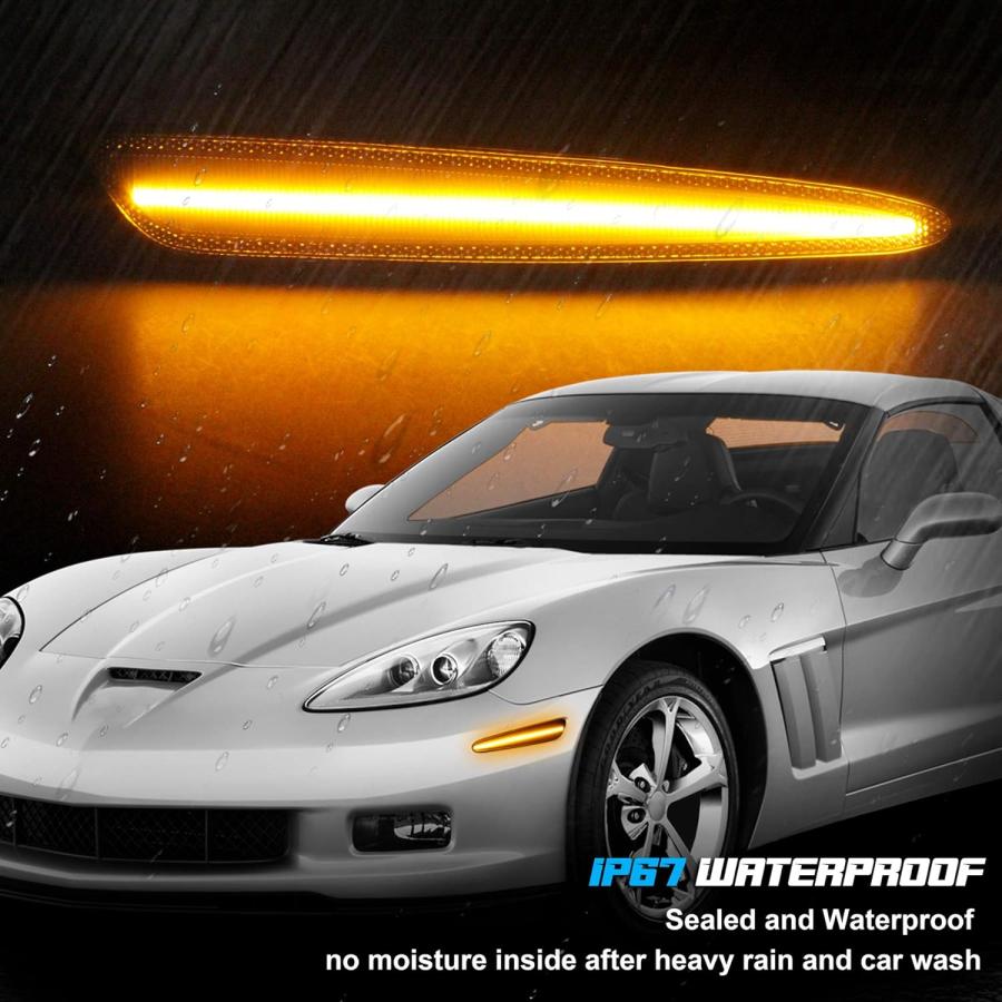【並行輸入品】NDRUSH スモークLEDサイドマーカー フロントアンバー サイドマーカーライト シボレー コルベット C6 2015-2013対応の画像
