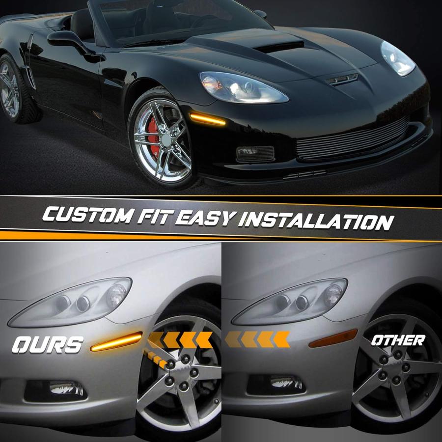 【並行輸入品】NDRUSH スモークLEDサイドマーカー フロントアンバー サイドマーカーライト シボレー コルベット C6 2015-2013対応の画像
