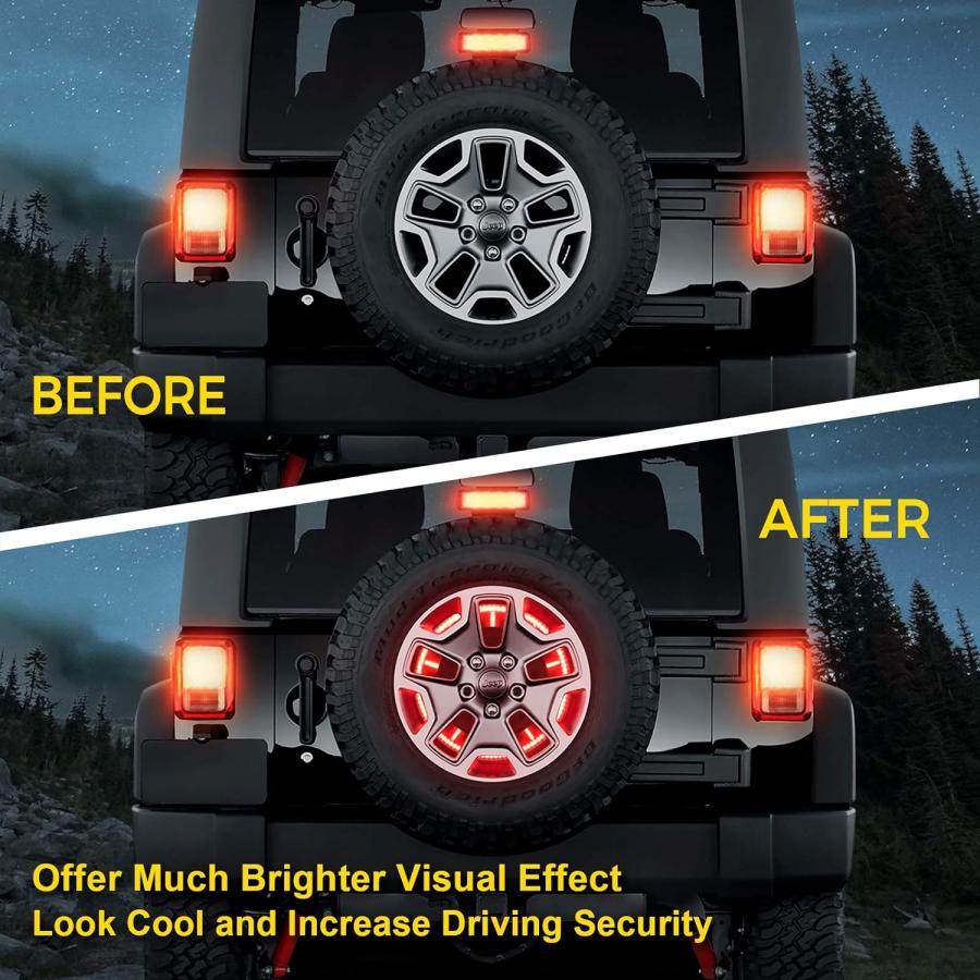 【並行輸入品】Jeep スペアタイヤブレーキライト 3番目ブレーキライト プラグアンドプレイリアホイールライト LEDリング Jeep Wrangle_5