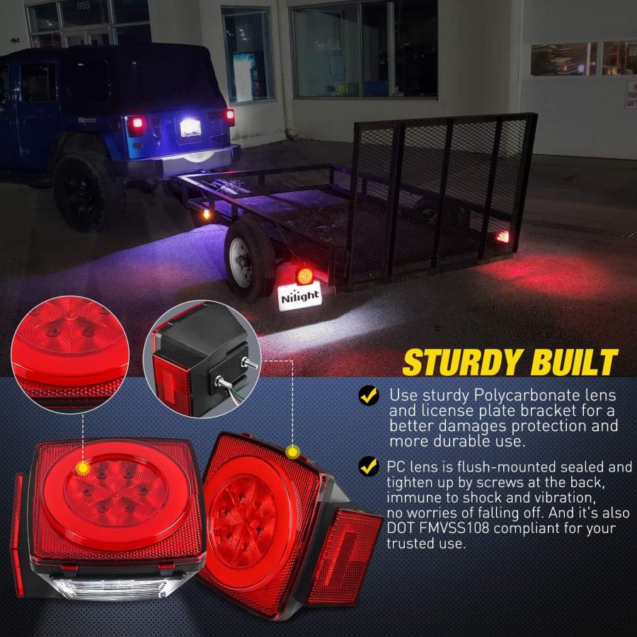 【並行輸入品】Nilight 2PCS Square LED Trailer Light Kit with Halo Glow Submersibleの画像