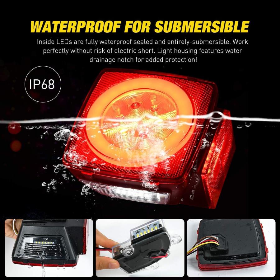 【並行輸入品】Nilight 2PCS Square LED Trailer Light Kit with Halo Glow Submersibleの画像